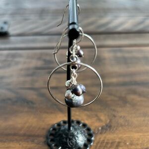 Vintage Sterling Silver Genuine Peacock & Lavender Baroque Pearls Hoop Earrings